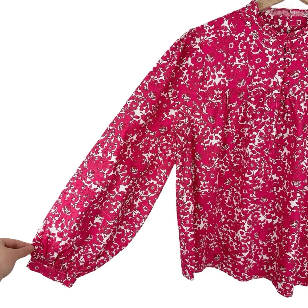 J. Crew Floral Popover Blouse Blushing Meadow Sz S NWT